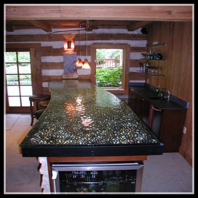 China Making you feel more unique crushed recycled black glass countertops for sale