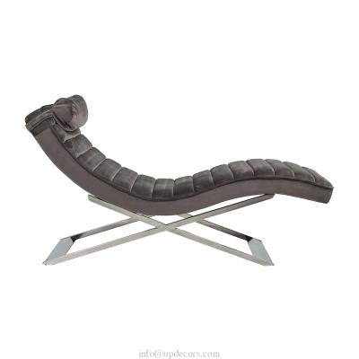 China (Size)Adjustable Modern Velvet Chaise Longue With Headrest Pillow Stainless Steel Foot For Living Room Furniture for sale