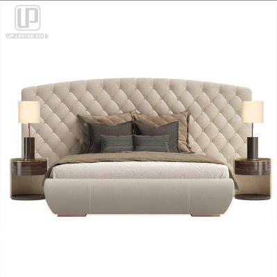 China (Size) King Size Bed Upholstery Adjustable Italian Luxury Bed Frame Headboard And Headboard Bed With 2 Side Table for sale