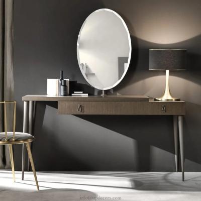 China (Height)Adjustable High End Bespoke Furniture Italian Designer Veneered Dressing Table With Oval Mirror Modern Home Furniture Mirror Side Table for sale