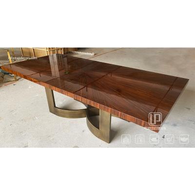 China Marble Top Exclusive Design Customized Stainless Steel Antique Bronze Base Luxury Dining Table Wooden Top Dining Tables for sale