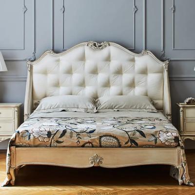 China 100% hand-carved Arabian elegant bedroom furniture classic button upholstered headboard winged double size bedroom for sale