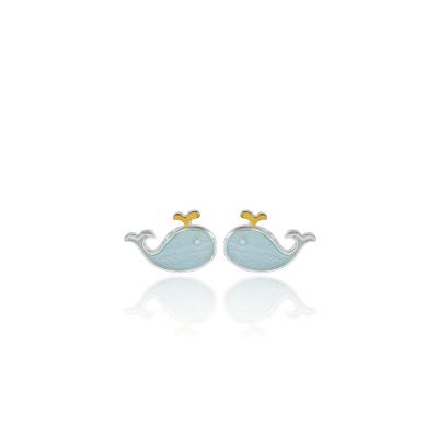 China S925silver CLASSIC Japan and South Korea cool and cute Korean girl style earrings whale stud blue epoxy dance earrings for sale