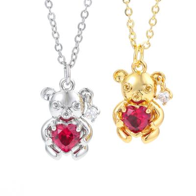 China Other Lovely Little Red Heart Shaped Bear Doll Pendant Necklace 18k Gold Plated Jewelry Necklaces For Women 2021 for sale