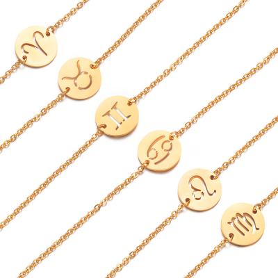 China TRENDY factory direct fashion women jewelry gold plated twelve stainless steel zodiac sign charm bracelets for sale