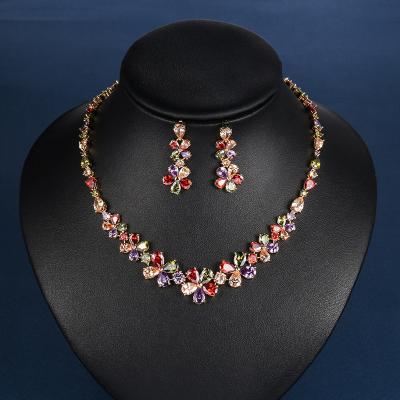 China FASHIONABLE Korean version of bridal pendant set with shiny jewelry zircon wedding necklace and earrings two-piece set for sale