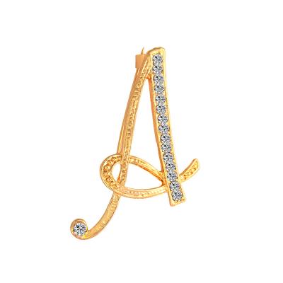 China Brooch Protection English Alphabet Letters A To Z Crystal Rhinestone Brooch Pins For Women Jewelry In Gold Color Plated Lapel Initial Pin for sale