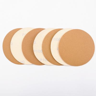 China GLORY 100mm Abrasive Gold Color Stearate Aluminum Oxide Wood/Metal/Stainless Steel Hook and Loop Sanding Disc for sale