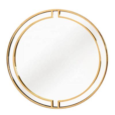 China Minimalist Modern Curve And Line Simple Design Stainless Steel Frame Recessed LED Lighting Round Wall Hanging Mirror For Hallway Bedroom for sale