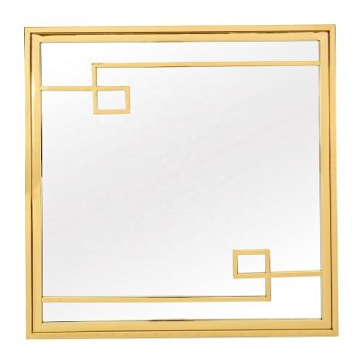 China Minimalist Modern Angle And Line Pattern Design Customized Square Stainless Steel Color Frame Wall Hanging Console Mirror For Entryway OEM ODM for sale