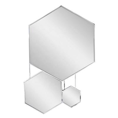 China Stainless Steel Frame 3 Sizes Hexagon Shape Wall Hanging Different Combination Luxury Modern Minimalist Mirror Symmetrical Set OEM for sale