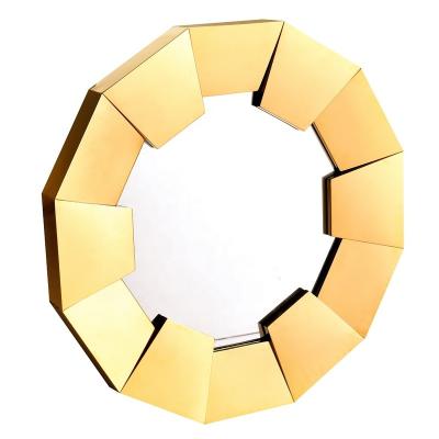 China Minimalist Luxury Round Wall Hanging Mirror With Customized Color Blocks High Polished Stainless Steel Frame For Entryway Console Bedroom OEM for sale