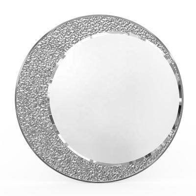 China Minimalist High End Round Wall Hanging Mirror With New Moon Shape High Polished Stainless Steel Frame For Entryway Console Bedroom OEM ODM for sale