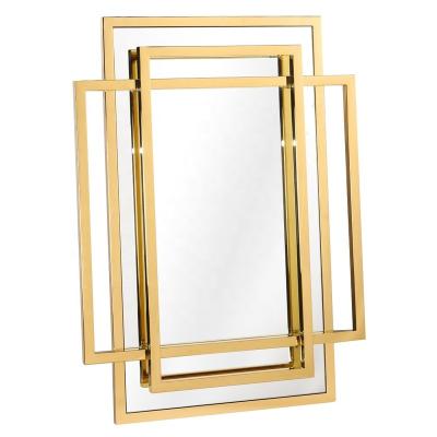 China Nordic Minimalist Design Wall Hanging Luxury Mirror with Stainless Steel Crisscross Frame for Console, Bedroom, Living Room, Hotel ODM OEM for sale