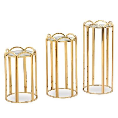 China Artistic Cool Design Flower Petal Shape Frame Plant Stand Stainless + Glass Pedestal With Glass Table Customized For Bedroom And Corners OEM for sale