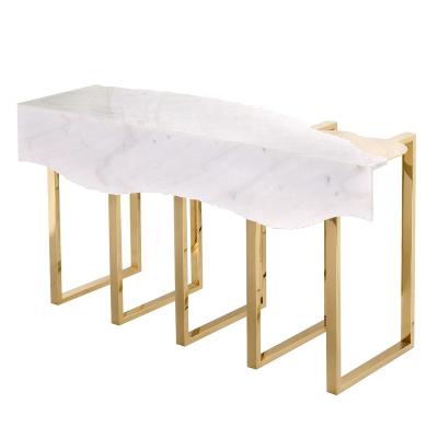 China Unique Design Luxury Stainless+Marble Console Table with Stainless Steel Frame and Table Chisel Marble Edge for Hallway Lobby Entrance ODM for sale