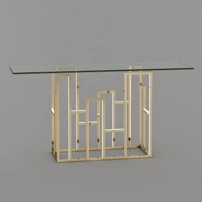 China Stainless Steel + Glass+ LED Lighting Sophisticated Aristocratic Design Hand-craft Console Table with LED lighting table stainless steel sight and glass for entryway for sale