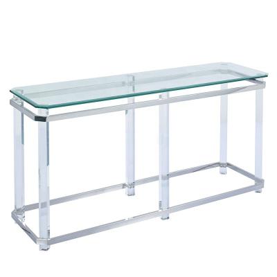 China Simple and Clean Stainless Steel + Glass + Stainless Steel Style Acrylic Transparent Acrylic Base Beveled Rectangular Shape Glass Console Table For Hallway OEM for sale