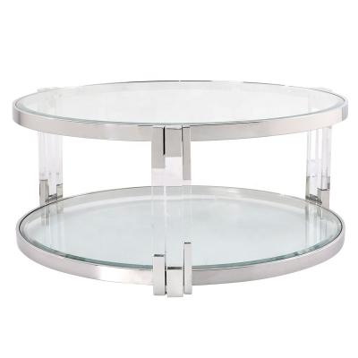 China Stainless Steel + Glass + Acrylic Modern Luxury Design Customized Color Stainless Steel Acrylic Frame And Round Glass Table Coffee Table For Living Room OEM for sale