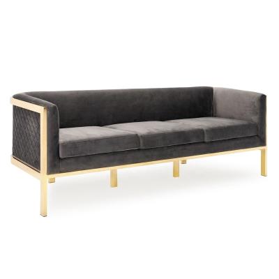 China Modern Design Stainless Steel PU+Velvet Fabric Indoor Funiture Customized Frame Velvet Upholstery Comfortable Living Room 3-Seat Sofa OEM ODM colored stainless steel for sale