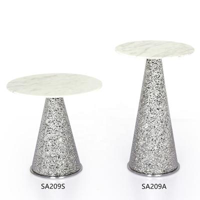 China Fashion High End Contemporary Living Room Furniture Natural Marble Side Table Sets With Stainless Steel Cone Base For Corners OEM ODM for sale