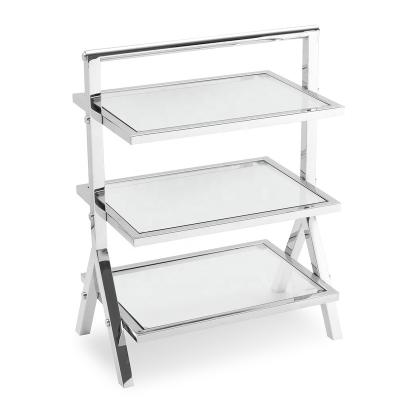 China Stainless Steel and Glass Contemporary 3 Tier Magazine Shelf and End Table with Clear Stainless Steel Sight Glass for Living Room OEM Customization for sale