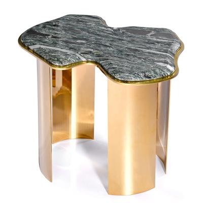 China Irregular Shape Stainless+Natural Marble High End Natural Green Marble Table End Table With Gold Color Stainless Steel Base For Living Room OEM ODM for sale