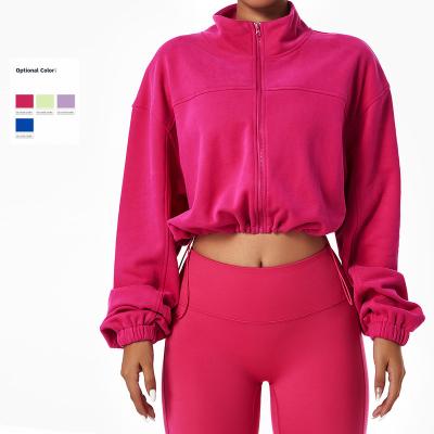 China Long Sleeve Zipper Drawstring Coat Women Crop Cycling Training Jacket QUICK DRY Loose Casual Sports Outdoor Running for sale