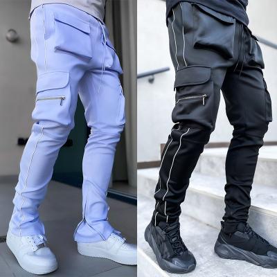 China Autumn Cargo Pants Men Anti-static Spring Multi-pocket Trend Fit Elastic Reflective Thin Sports Casual Fitness Pants for sale