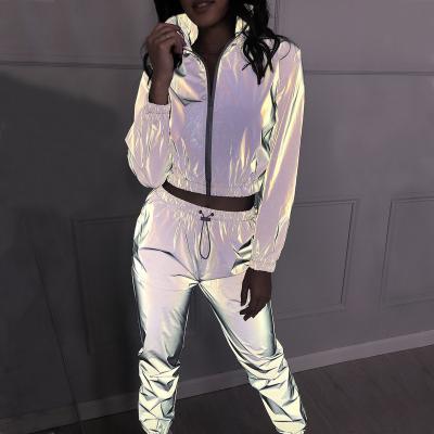 China High Quality Custom Made Ladies Crop Breathable Tracksuits Hot Selling Reflective Women Tracksuit Set For Women for sale