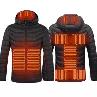 China QUICK DRY Outdoor Rechargeable Warm Men's Winter Zipper Stripper Windproof Bubble Pockets Heating Techwear Hooded Coat Down Jacket for sale