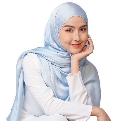 China 2021 Wholesale High Quality Polyester Women Muslim Scarf Muna Satin Shawl Malaysia Hot Sale for sale