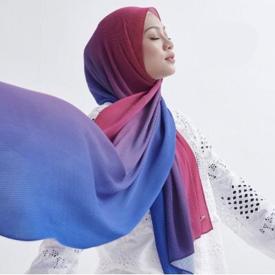 China High Quality Polyester Ombre Shawl Mini Pleated Shawl Chiffon Hijab Gradient Print Shawl for Malaysia Women for sale