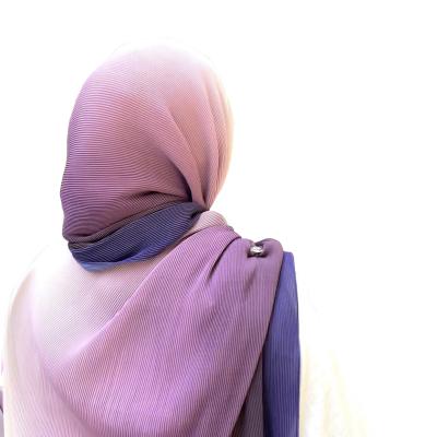 China High Quality Polyester Ombre Shawl Mini Pleated Shawl Chiffon Hijab Gradient Print Shawl for Malaysia Women for sale