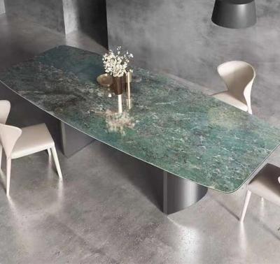 China Designer JS D21 Foshan Stainless Steel Furniture Sintered Stone Dining Table Hotel Restaurant Long Black Marble Modern Office Desk for sale