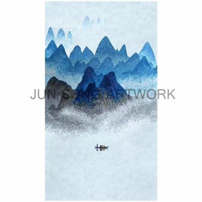 China JS ABM-SC08 Traditional Chinese Handmade Landscape Wall Tiles Glass Mosaic Living Room Art Decor Tile for sale