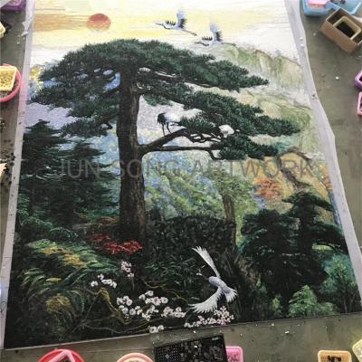 China Chinese Glass Mosaic Art Decor Tiles JS MLS-MT15 Landscape Mountain Pine Mosaic Traditional Handmade Wall Murals for sale