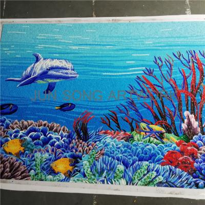 China Glass Mosaic Art Swimming Pool Tile by JS MAM-DP02-B Modern Blue Picture Mosaic Art Murals Dolphin Mosaic Tile for sale