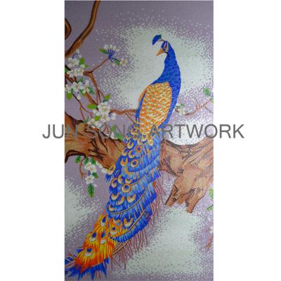 China JS MAM-PC03-B Peacock Mosaic Tile Foshan Mosaic Picture Traditional Handmade Glass Animals for sale