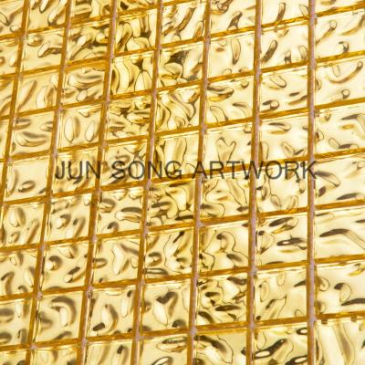 China JS HP02 Gold Color Gold Color Mosaic Traditional Premium Glass Wall Tile Luxurious Bathroom Tiles Design for sale