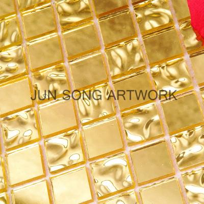 China JS HP01-HP02 Traditional Wholesale Backsplash Gold Glass Mosaic Tiles Gold Chinese Mosaic Tile for sale