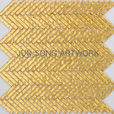 China JS JY14-14 Bathroom Gold Mosaic Glass Toilet Luxurious Herringbone Wall Tile for sale