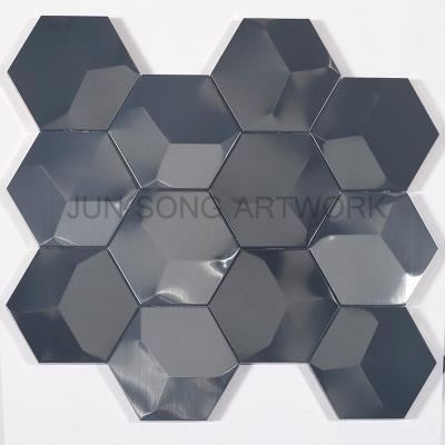 China JS Traditional Black Hexagonal Wholesale Stainless Steel Mosaic Tile Hotel Metal Wall Decor Tiles YM01-BG003 for sale