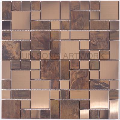 China JS YM01-GT003 Metal Mosaic Interior Wall Decoration Wholesale Traditional Luxury Brown Copper Mosaic Tiles for sale