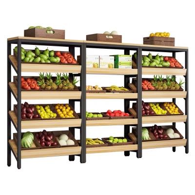 China metal wooden display stand adjustable fruit rack 40KG/layer for sale