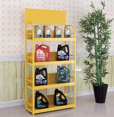 China Engine lubricating oil combustible gas station floor metal display rack removable enging heavy duty for sale