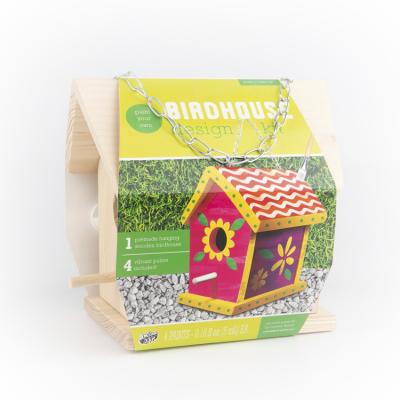 China Wooden Stocked Kit Wooden Doodle Birdhouses DIY Bird House Kit Arts and Crafts Painting Toys with Paints for Kids to Build for sale