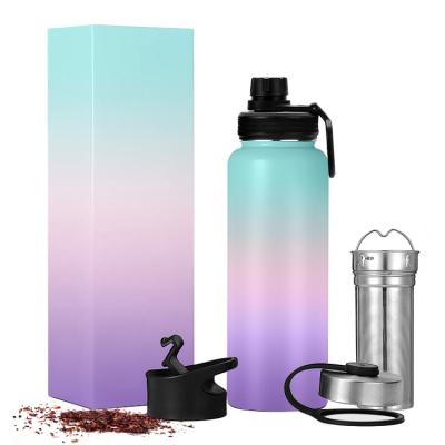 China Viable 32 40oz Double Wall Vacuum Flask Insulated Stainless Steel Tea Water Bottle With Infuser Customer Logo 18oz 32oz for sale