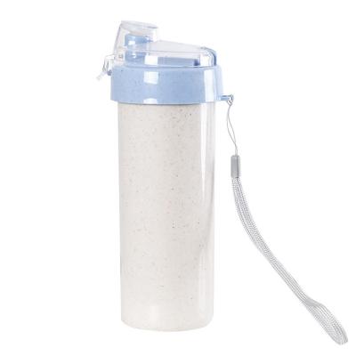 China Wheat Sustainable Bamboo Material Straw Water Bottle Shaker Bottle 400ml Water Bottle With Flip Top for sale