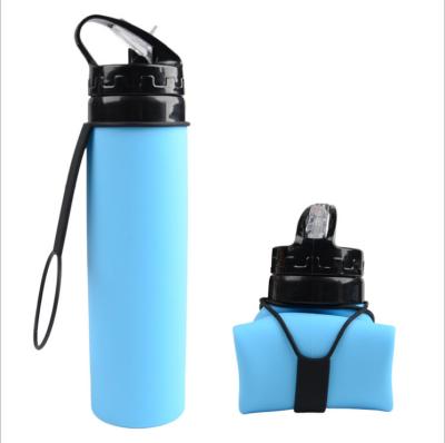 China 600ml Collapsible Sports Water Bottle Viable Custom Logo Silicone Plastic Bottles For Outdoor Travel Camping Rise for sale